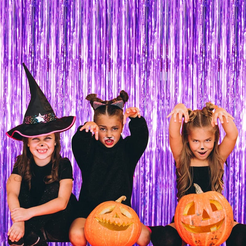 GOER 3.2 ft x 8.2 ft Metallic Tinsel Foil Fringe Curtains Party Photo Backdrop Party Streamers for Halloween Birthday,Graduation,New Year Eve Decorations (5 Packs,Purple) - Image 2